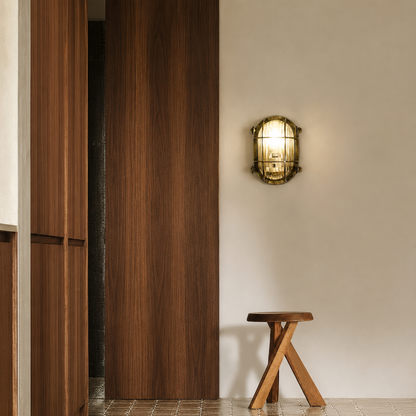 Dimension image of elegant ivory half shade wall sconce with antique brass finish for modern home interior lighting design.