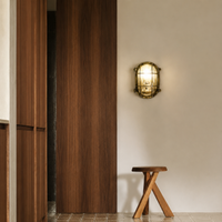Dimension image of elegant ivory half shade wall sconce with antique brass finish for modern home interior lighting design.