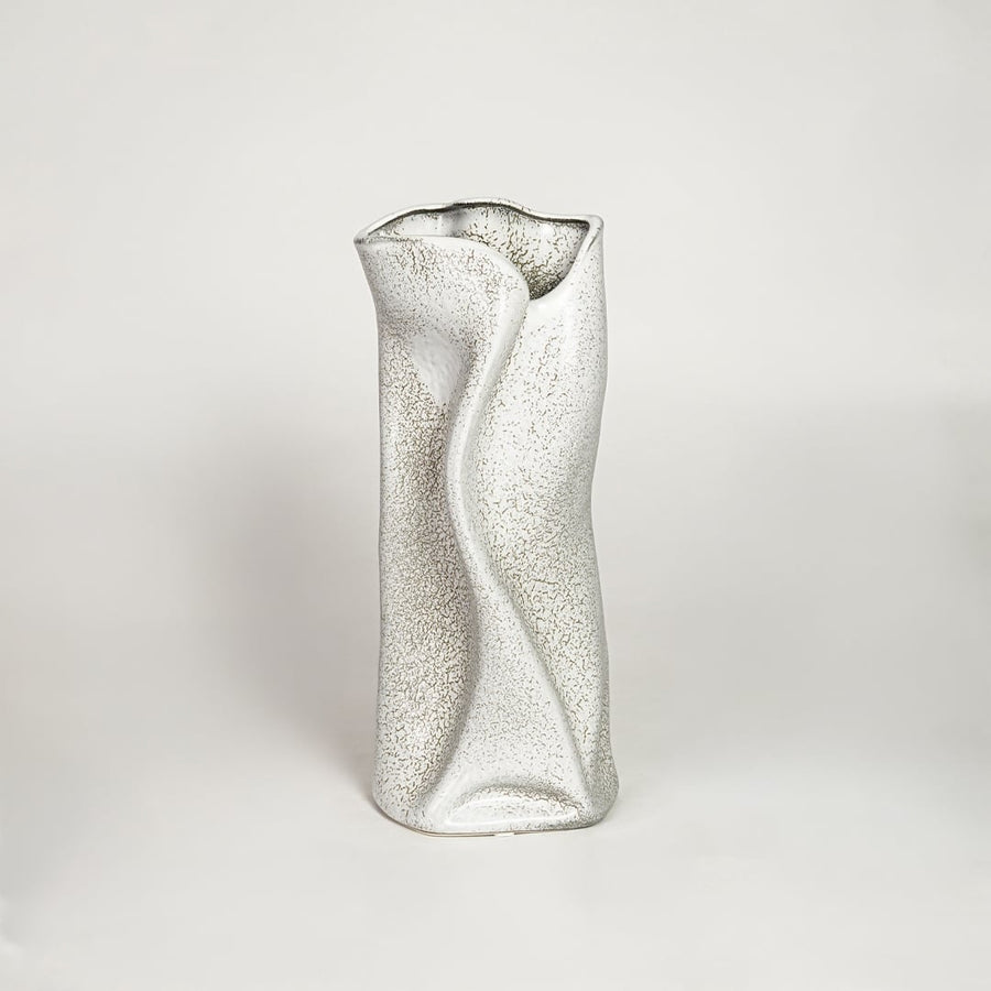 Modern white ceramic decorative floor vase with sculpted organic design ideal for living room corner and stylish home decor.