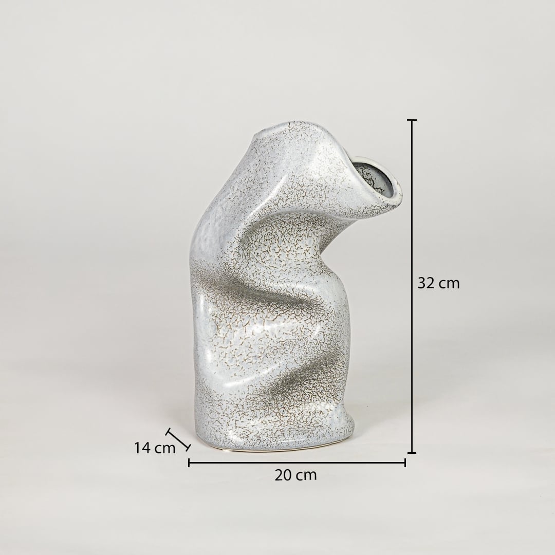 Grey ceramic decorative flower vase size 32 cm height 20 cm length 14 cm width textured finish modern home decor vase dimension image.