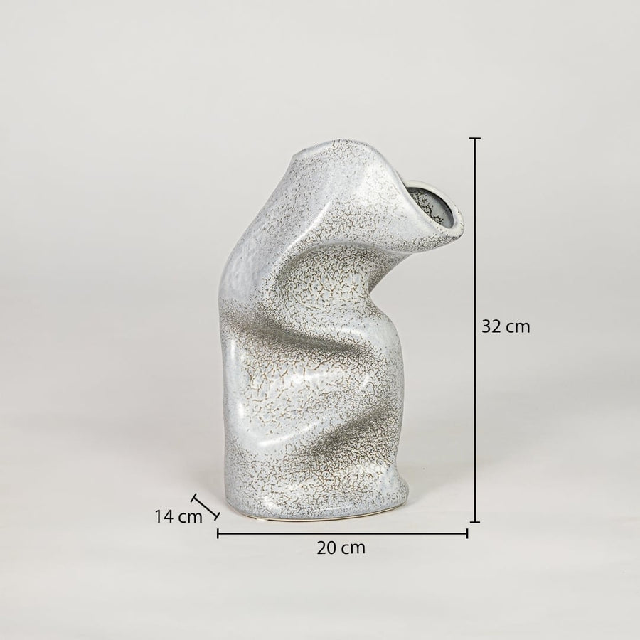 Grey ceramic decorative flower vase size 32 cm height 20 cm length 14 cm width textured finish modern home decor vase dimension image.