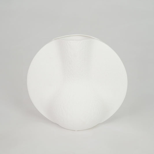 White background image of white ceramic decor plate for modern dining table styling with matte finish.