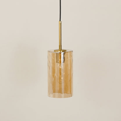 Amber textured glass pendant light with gold fittings for contemporary ceiling placement.