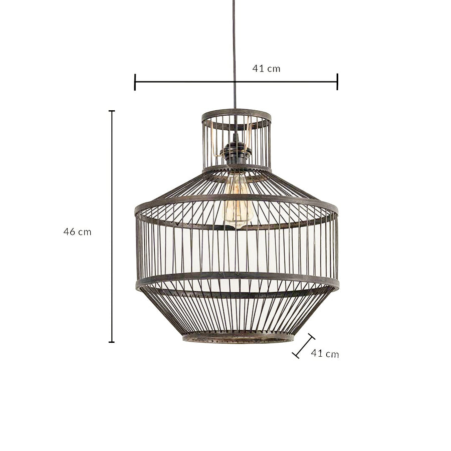 Industrial metal wire pendant light dimension image showing 46 cm height and 41 cm width for reference.