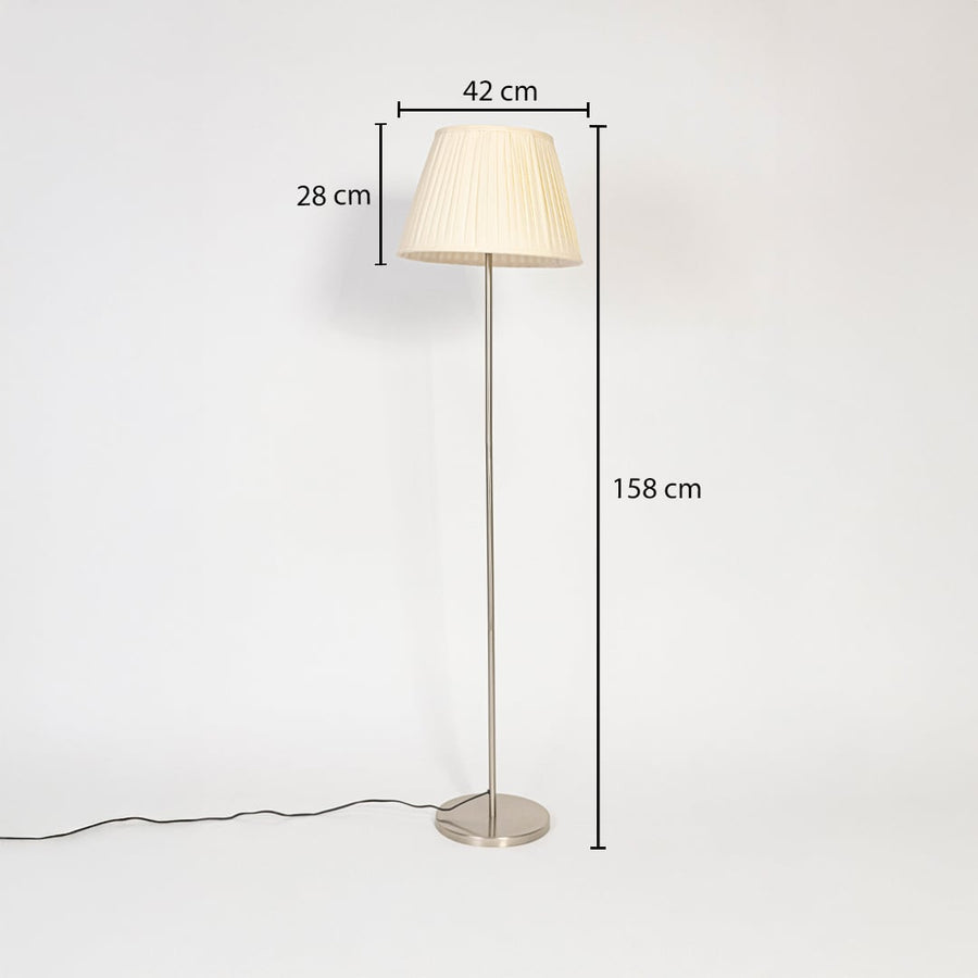 Floor lamp dimensions showing 158 cm height 42 cm width and 28 cm shade depth on white background.
