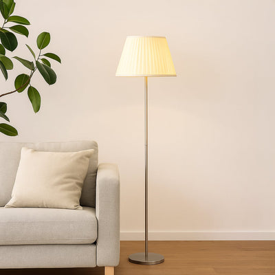 Novare Linear Silver Floor Lamp with Pleated Empire Shade - Off White