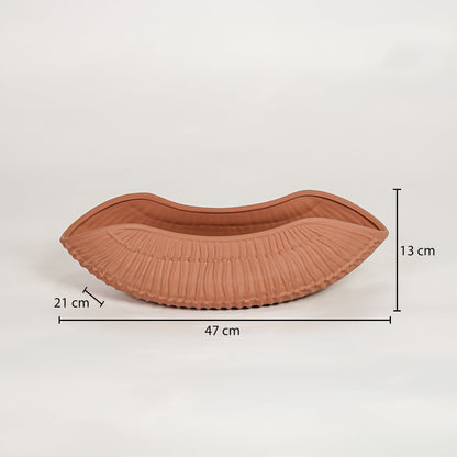 Terracotta ceramic decorative shell bowl showing 47 cm length 21 cm width and 13 cm height ideal for dining table centerpiece decor.