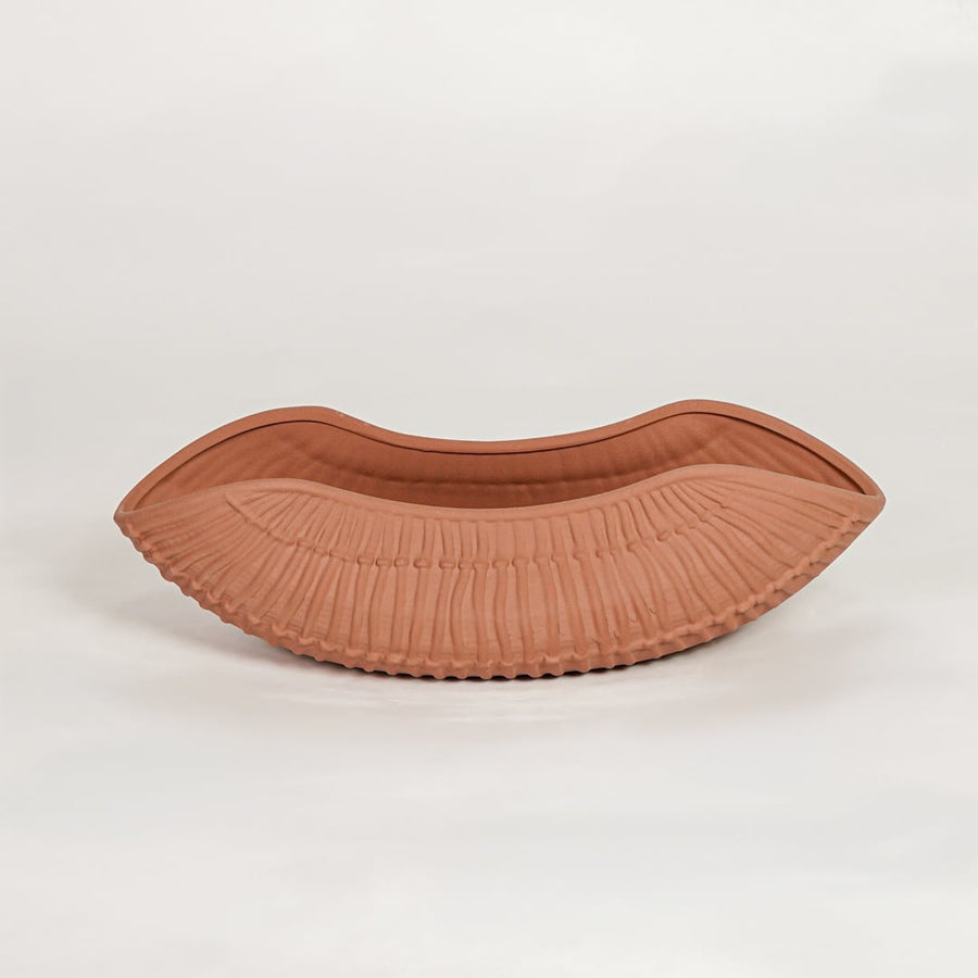 Modern terracotta ceramic shell design decorative bowl ideal for fruit display dining table centerpiece and stylish home decor.
