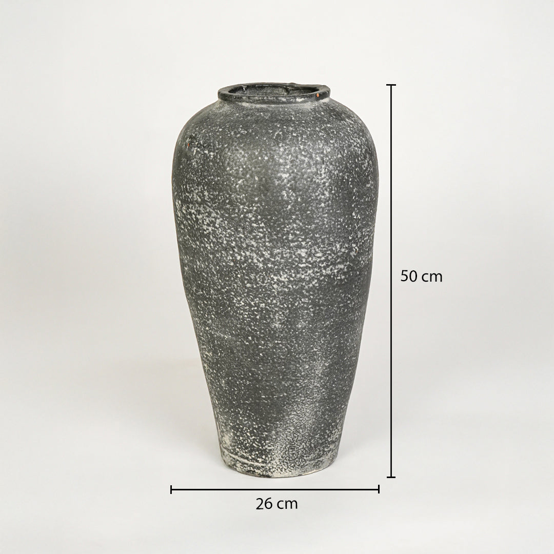Dimension image of grey ceramic floor vase measuring 50 cm for modern home decor with matte finish styling.