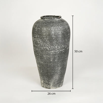 Dimension image of grey ceramic floor vase measuring 50 cm for modern home decor with matte finish styling.