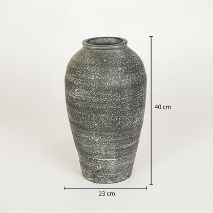 Dimension image of grey ceramic floor vase measuring 40 cm for elegant interior decor with textured finish.