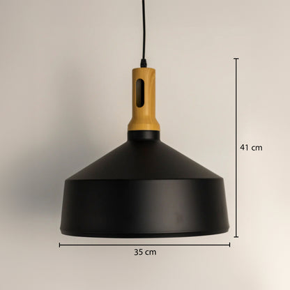 Olov Wood Top Scandinavian Style Pendant Light - Black