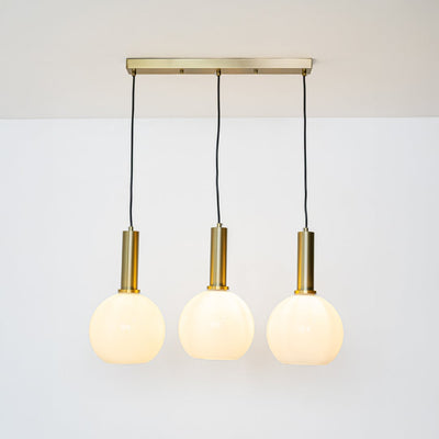 Orb 3-Light Rectangular Cluster Hanging Light With Medium Gold Ceiling Plate