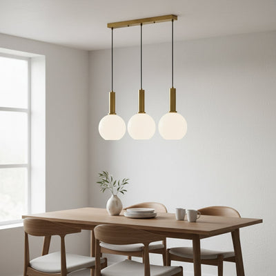 Orb 3-Light Rectangular Cluster Hanging Light With Medium Gold Ceiling Plate
