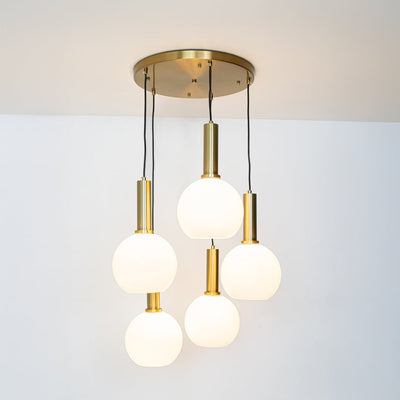Orb 5-Light Round Cluster Hanging Light With Gold Ceiling Plate