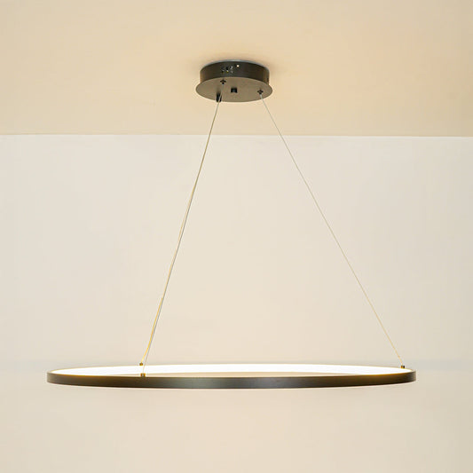 Contemporary slim linear pendant light with cable suspension hanging against clean white ceiling background ideal for modern home lighting.