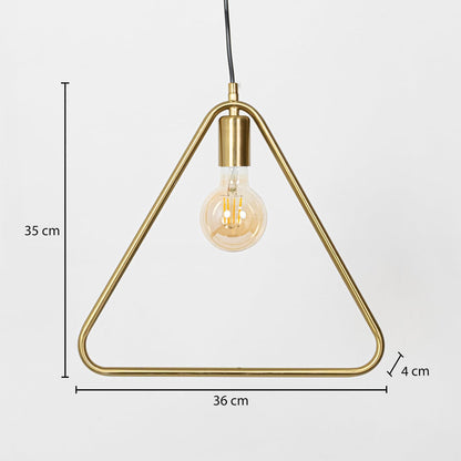 Gold triangular frame pendant light dimension image with 36 cm width and 35 cm height for contemporary dining placement.