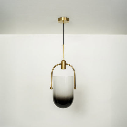 Minimalist frosted glass pendant light with polished gold fittings designed for stylish interiors.