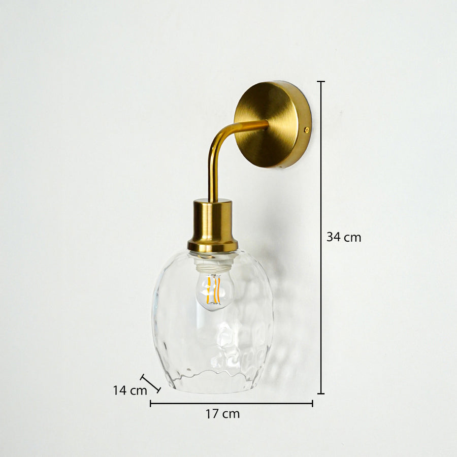 Modern gold metal wall light with 34cm height and 17cm width for stylish bedroom hallway decor styling.