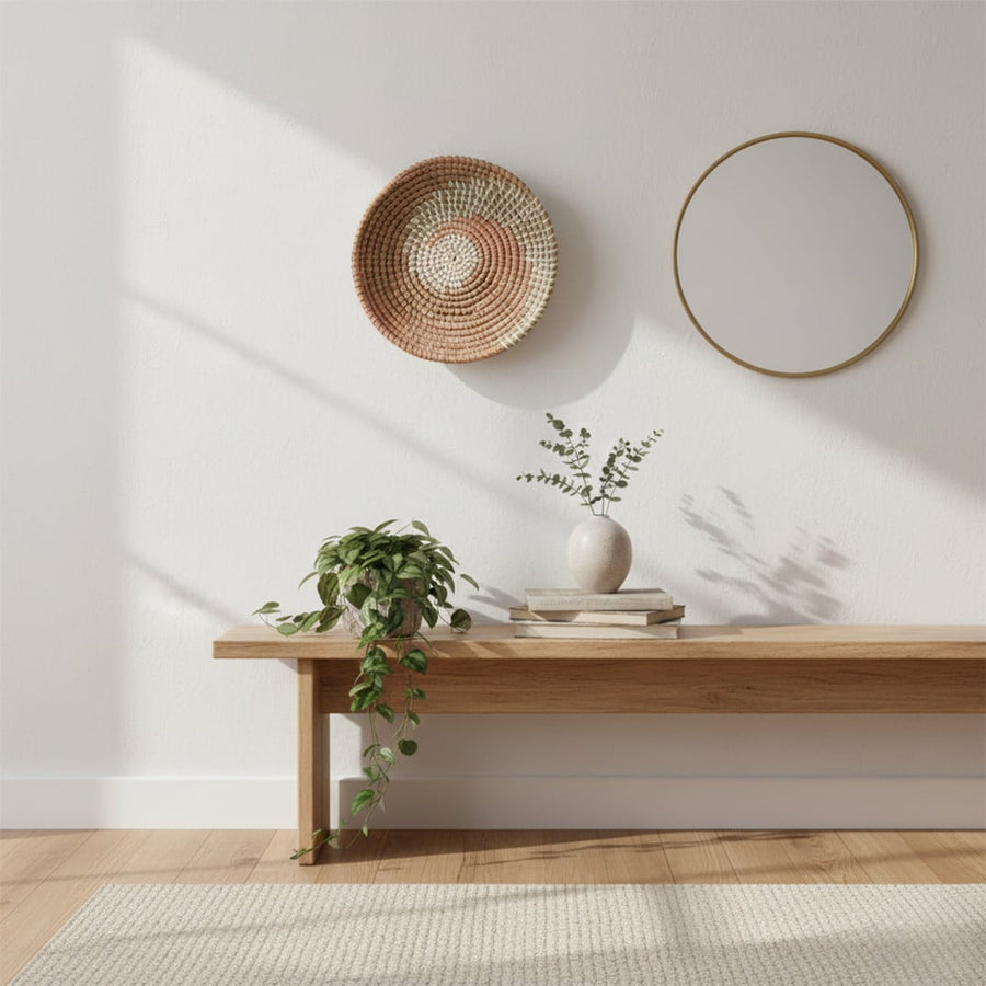 oslo handwoven sabai grass hanging wall basket peach main lifestyle