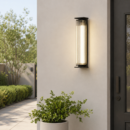 Outdoor Black Steel Solar Wall Sconce with Clear Lucite Shade