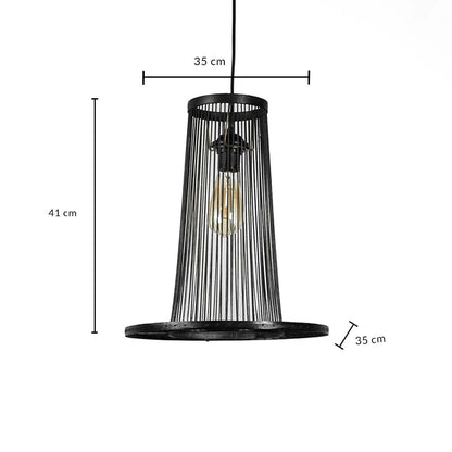 Black wire pendant light dimension image showing 41 cm height and 35 cm width for visual size reference.