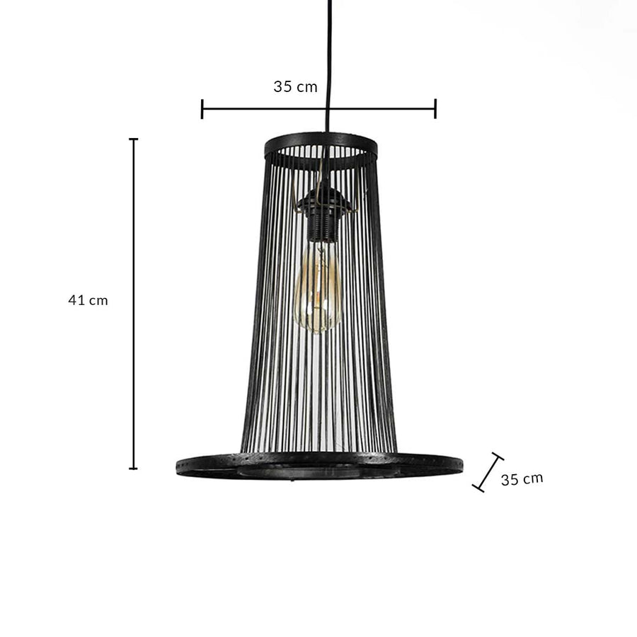 Black wire pendant light dimension image showing 41 cm height and 35 cm width for visual size reference.