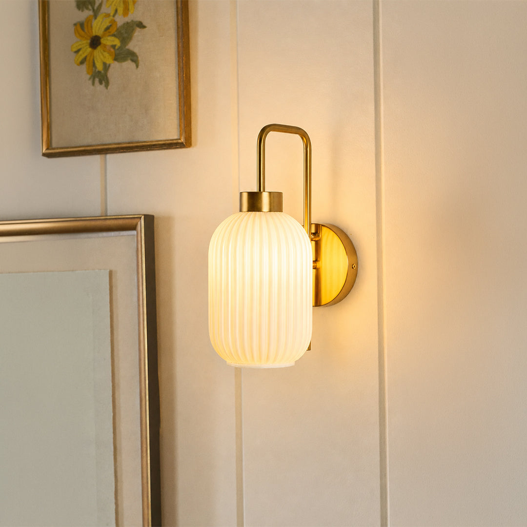 Ozaia Ribbed Glass Wall Light - White