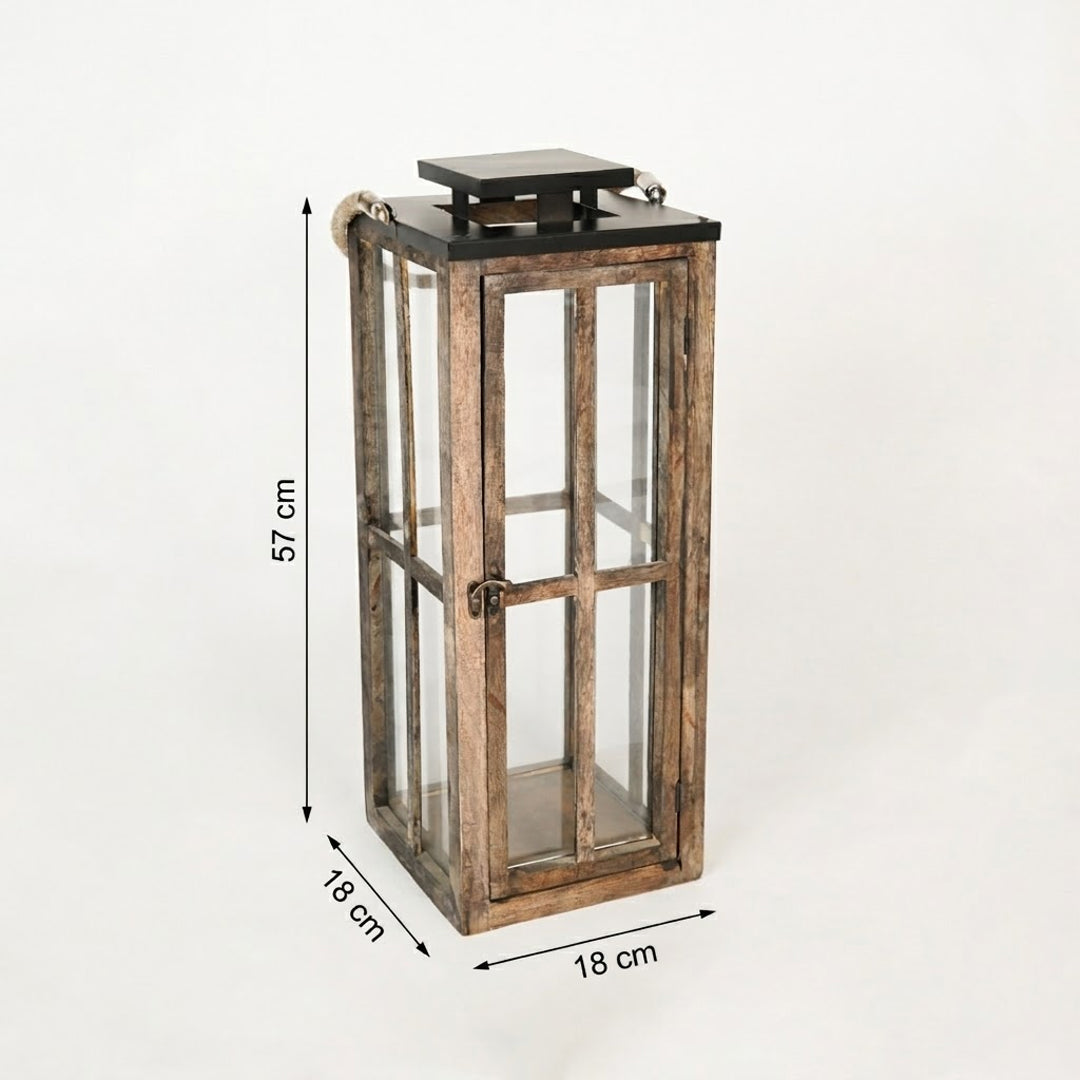 Wooden lantern with dimensions on a white background