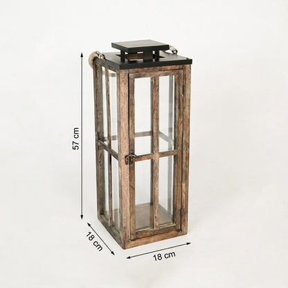 Wooden lantern with dimensions on a white background