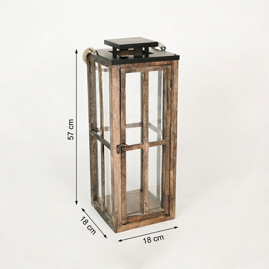 Wooden lantern with dimensions on a white background