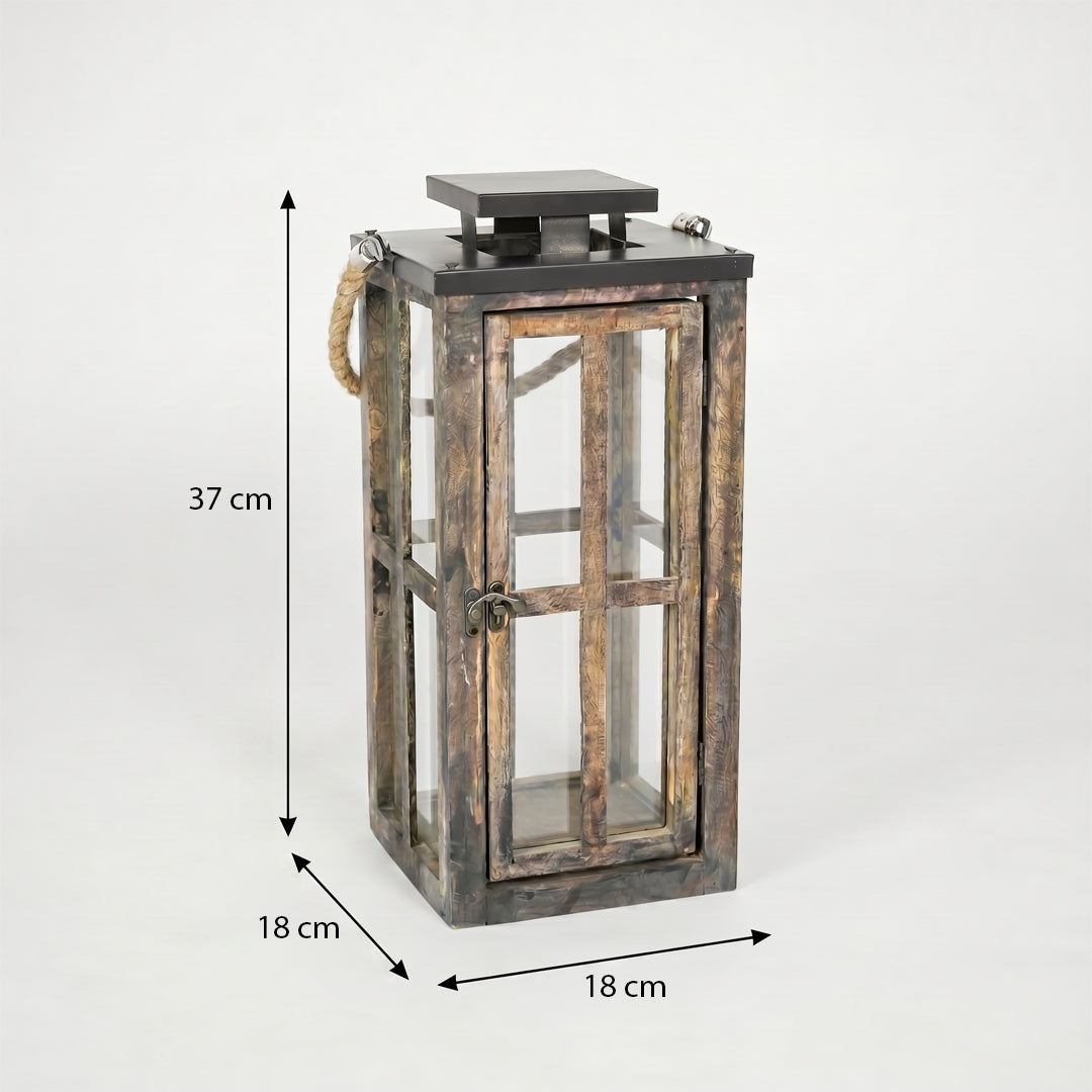 Wooden lantern with dimensions on a white background