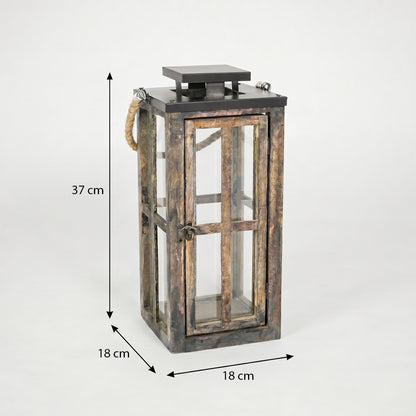 Wooden lantern with dimensions on a white background