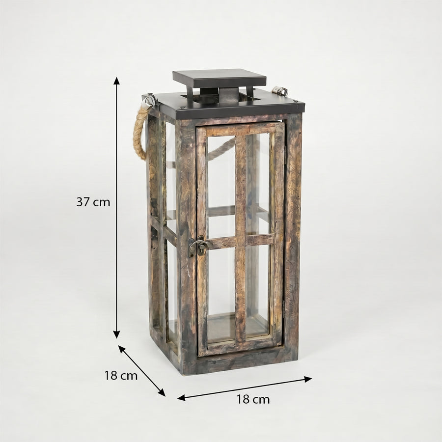 Wooden lantern with dimensions on a white background