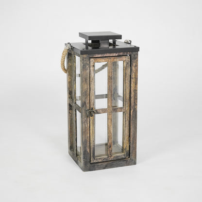 Wooden lantern with glass panels on a white background