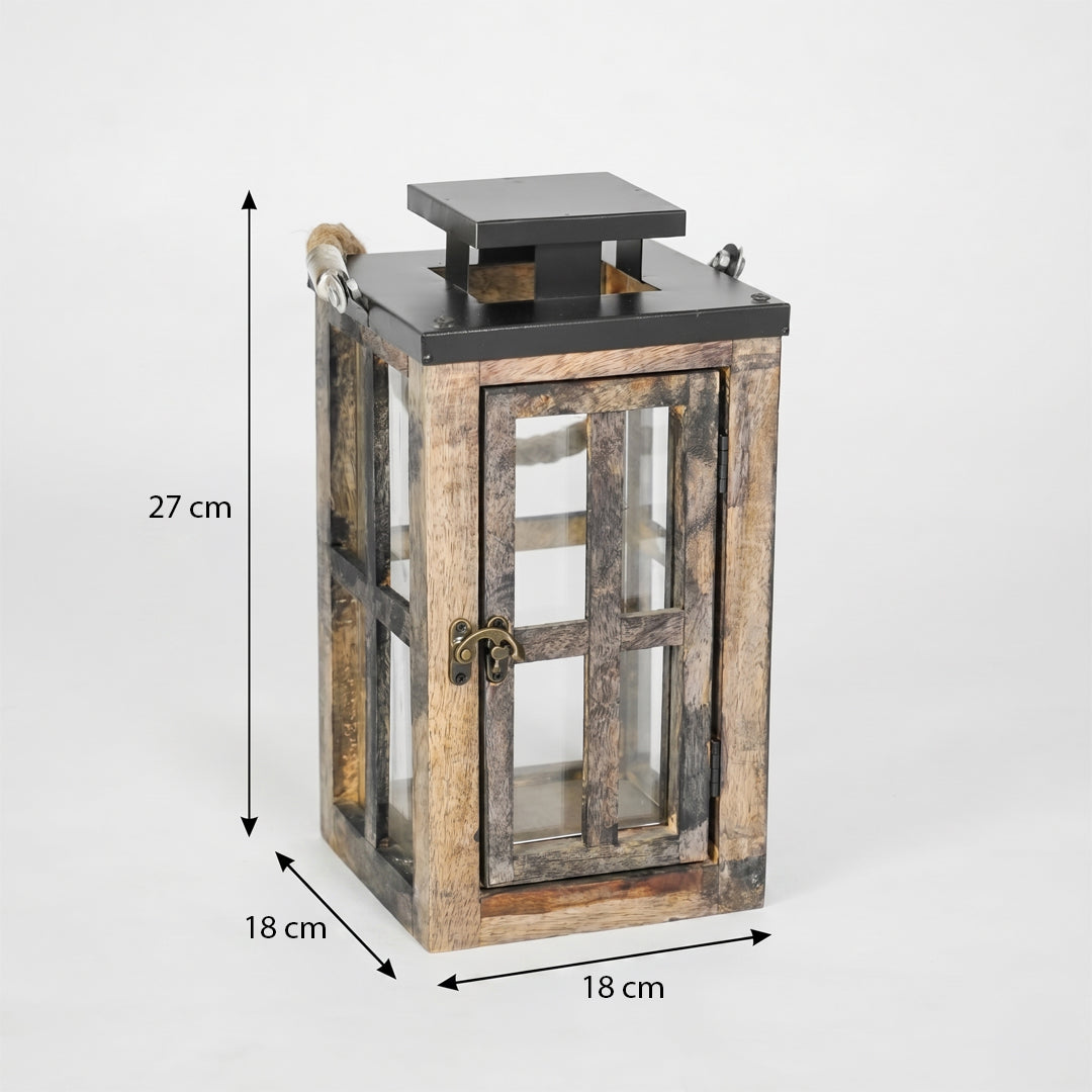 Wooden lantern with dimensions on a white background
