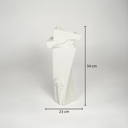 White ceramic floor vase 54 cm height 23 cm width ideal for living room corner decor placement.
