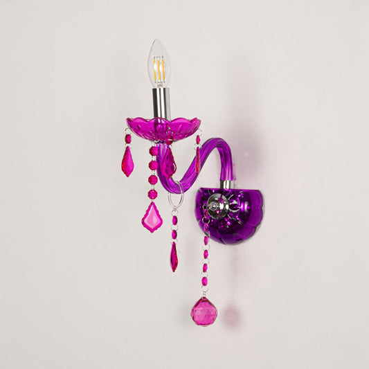 Wall light with pink acrylic frame and crystal accents displayed on a white background for clear detailed product viewing.