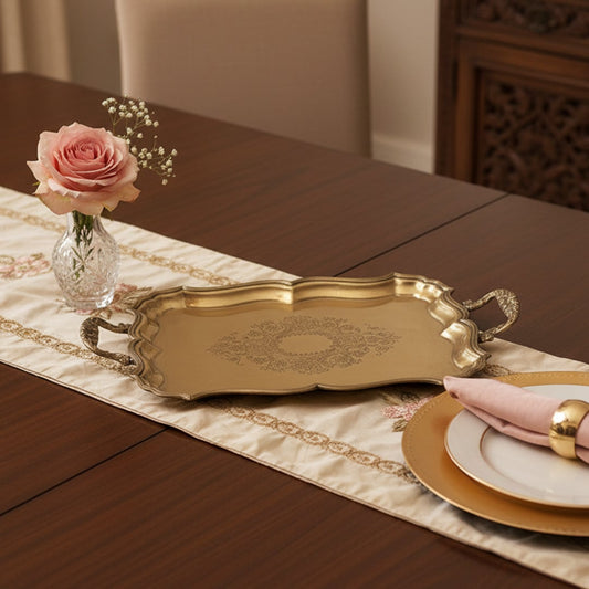 pankhila brass rectangular serving tray for dinnig room lifestyle