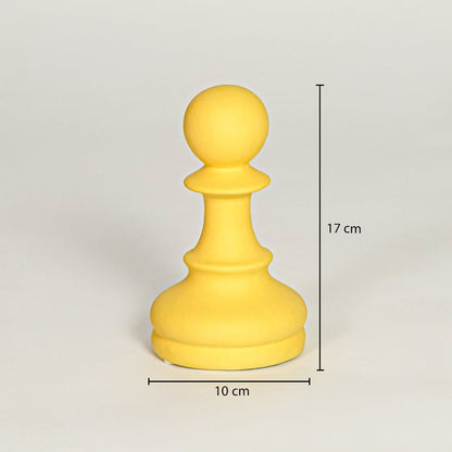 Yellow ceramic chess pawn decor size height 17 cm width 10 cm suitable for tabletop shelf console or living room styling.
