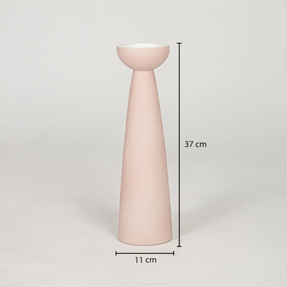 Pink ceramic tall flower vase size 37 cm height 11 cm width modern decorative vase for table console shelf styling.