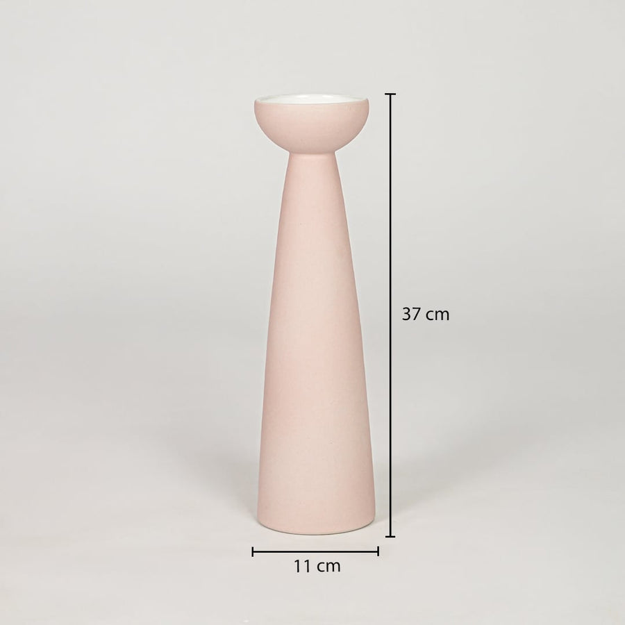 Pink ceramic tall flower vase size 37 cm height 11 cm width modern decorative vase for table console shelf styling.
