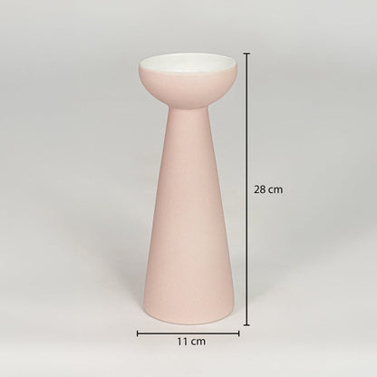 Pink ceramic tall flower vase size 28 cm height 11 cm width modern decorative vase for table console styling.