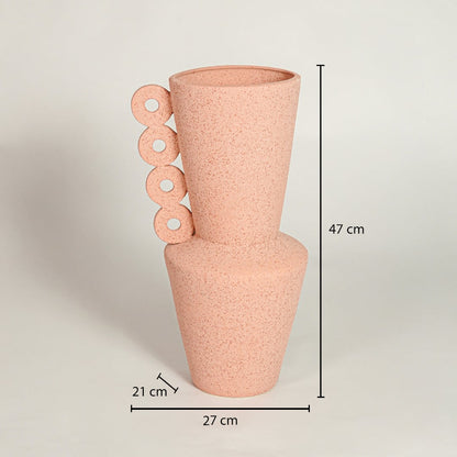 Peach textured ceramic vase dimension image showing 47 cm height 27 cm width and 21 cm depth decorative ceramic accent for floor styling.