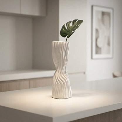pinnarp pleated ceramic vase large main lifestyle
