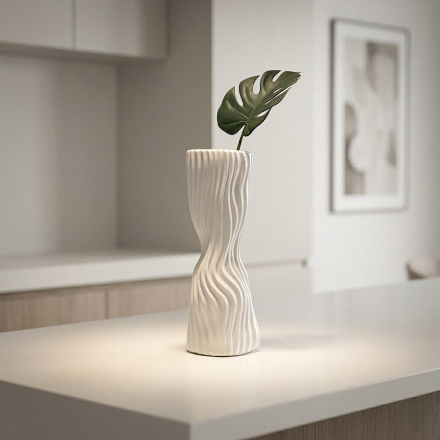 pinnarp pleated ceramic vase large main lifestyle