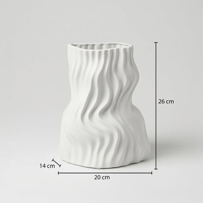White ceramic decorative vase size 26 cm height 20 cm length modern textured flower vase dimension reference image.
