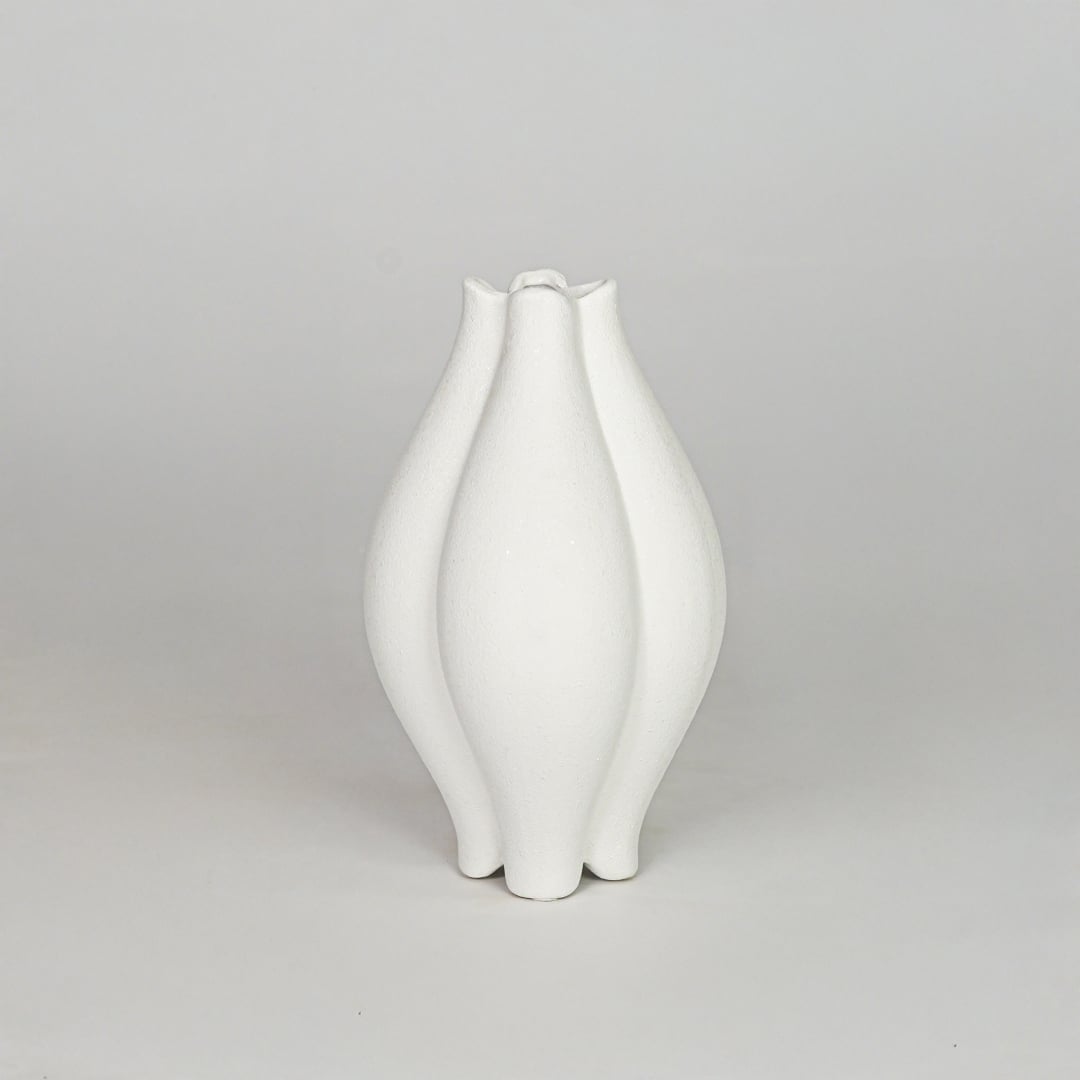 Modern white decorative flower vase isolated clean background stylish ceramic vase for home decor accent.