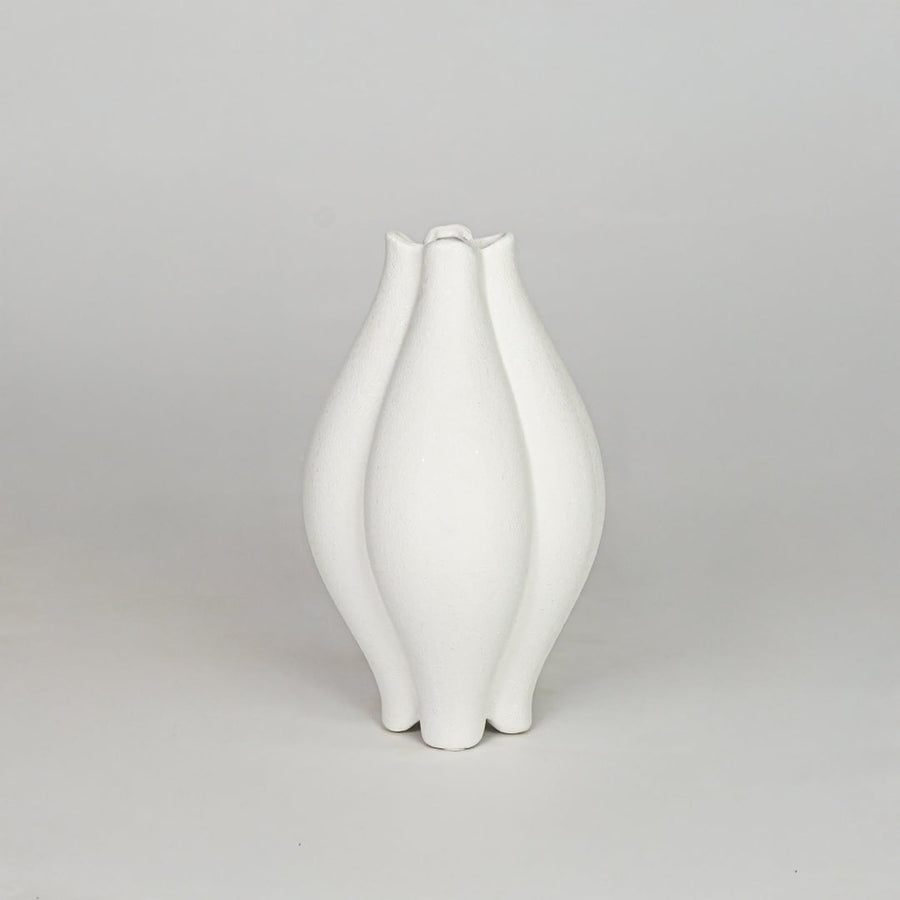 Modern white decorative flower vase isolated clean background stylish ceramic vase for home decor accent.