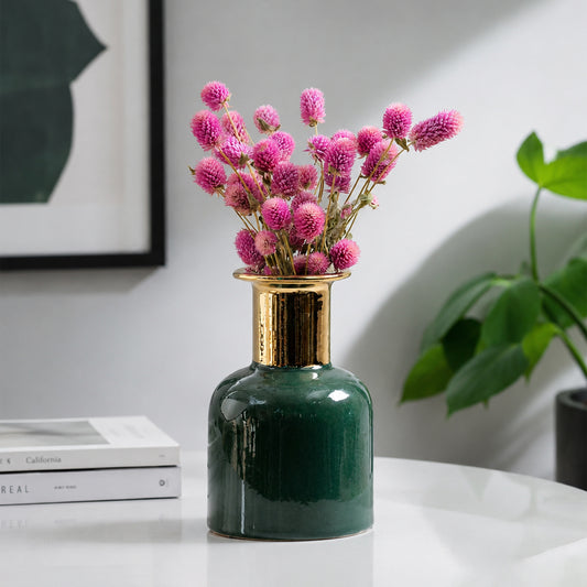 Port Peacock Green Gold Ceramic Vase - Open Box